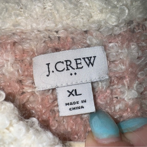 J. CREW Boucle Buffalo Check Plaid Chunky Sweater Pink White Wool Alpaca Size XL - Picture 12 of 16
